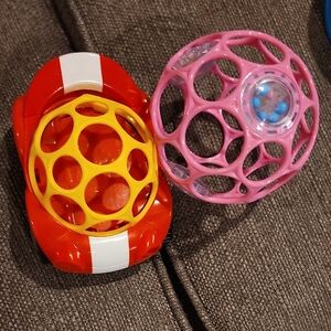 O-Balls Kids Open-Hole Rattle Ball Toy Set - Pink, Yellow, Red, Great For Babies